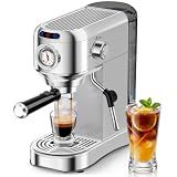 AERCANA Espresso Machine 20 Bar, Compact Espresso Coffee Machine with Milk Frother, Stainless Steel Coffee Maker with 34oz Removable Water Tank, Cappuccino Machine for Home, Office, Latte (Silver)
