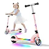 ANHAO Electric Scooter for Kids Ages 6-12(Mainly 6-10), Adjustable Handlebar and Speed, Anti-Slip Deck, Flash Wheel, Toddler Scooter for Kids up to 110 lbs, Max Speed 6 Mph, Gifts for Girls…