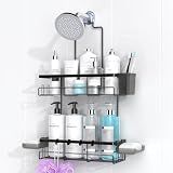 Hanging Shower Caddy Over Showerhead - Rustproof No Drill Shower Organizer | Includes Soap Holder and Hooks for Shampoo, Conditioner, and Bathroom Essentials with Quick Drainage Design
