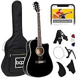 Best Choice Products Beginner Acoustic Electric Guitar Starter Set 41in w/All Wood Cutaway Design, Carrying Case, Strap, Picks, Cable - Black