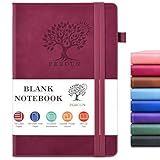 PERCUN Blank Journal Ntebook for Men & Women, 160 Pages Blank Journals for Writing, Drawing,Sketch Book,5.9" x 8.5" Leather Sketchbook, Unlined Notebook for Work, School, Art - Burgundy