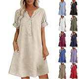Cotton Dress for Women,Women's Linen Summer Dresses Womens Italian Boho Midi Gauze Short Sleeve Casual Dress Beach Vacation 100% Linen Clothing for Women