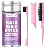 SWEET VIEW Hair Wax Stick & Slick Back Hair Brush for Tame Flyaways, Frizz, Sleek Ponytail, Buns | Pomade/Balm/Gel Stick for Woman, Styling Accessories for Girls