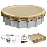 [Upgraded] 18ft/21ft/24ft/28ft Round Winter Pool Covers for Above Ground Pool Cover 24FT Cover 4FT Overlap - 500D Windproof with Steel Cable & Heavy Duty Winch - Swimming Pool Winter Cover Beige