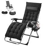 VEVOR Zero Gravity Chair, 26 inch Zero Gravity Recliner Lounge Chair for Indoor and Outdoor, Adjustable Anti Gravity Chair with Cushion, Headrest, Footrest, and Cupholder, 500 lbs, Black