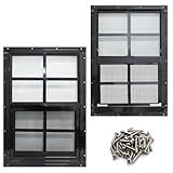 NeatiEase 2 Pack Shed Windows with Black Frame, 18x 23 Flush Mount Small Window with Tempered Glass and Fiberglass Screen for Shed, Chicken Coop, Playhouse, Household, Garage