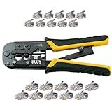 Klein Tools VDV226-817 Modular Installation Kit, Ratcheting Crimper/Stripper, RJ11/RJ45 Plugs, CAT5e Connector, for Voice/Data/Video