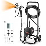 VEVOR Stand Airless Paint Sprayer, 650W, 3000PSI High Pressure Airless Sprayer with Cart, Cleaning Brush, Hose, Extension Rod, Nozzles, Electric Spray Paint Machine for House Exterior and Interior