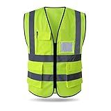 HYCOPROT High Visibility Mesh Safety Reflective Vest with Pockets and Zipper, Meets ANSI/ISEA Standards