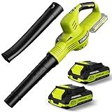 Leaf Blower Cordless - 21V Powerful Electric Leaf Blower with 2 Batteries and Charger, 2 Speed Modes, 2.0Ah Lightweight Battery Powered Leaf Blowers for Lawn Care, Patio, Dust, Blowing Leaves