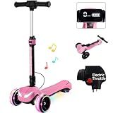 24V Electric Scooter for Kids w/150W Powerful Motor, Thumb Throttle, LCD Screen, Bluetooth, Light-Up Stem Deck & Wheels, 3 Adjustable Heights, 5MPH Safe Speed, 3 Wheel Electric Scooter for Kids, Pink