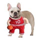 DELIFUR Dog Basketball Player Costume - Pet Halloween Costume Adjustable Funny Dress Up Sports Outfit Cosplay Clothes for Small Medium Dog (Red Basketball, Medium)