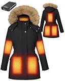 GOTOBI Graphene Long Heated Jacket for Women with 18400mAh 12V Battery Pack, Womens Parka Coat with Faux Fur Detachable Hood