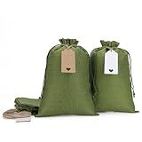 Tapleap Burlap Bags with Drawstring - 10Pcs 8x12 Green Gift Sacks for Wrapping Halloween Favors, Clothes, Hand Sanitizer, Mason Jars, For Birthday, Wedding, Party or Household Use