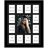 DUENPY 12x16 School Year Picture Frame K-12 Displays One 5x7 Photo and Twelve 2.5x3.5 Pictures Graduation Photo Collage Wall Hanging Collage School Picture Frame Black