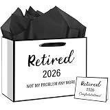 RTMISA 2026 Retirement Gift Bag with Tissue Paper and Greeting Card 2026 Retired Gifts Wrapping Bag for Women Men Coworker Teacher, Retirement Party Decorations Supplies