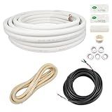Wostore 33FT Mini Split Line Set 1/4 and 3/8 inch Insulated Copper Pipe with 16/4 Wire Cable, HVAC Refrigerant Conduit Kit for Split AC Cooling System (Includes Sleeve, Drain Hose, Fittings)