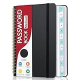 Spiral Password Book with Individual Alphabetical Tabs, Hardcover Password Keeper Book for Seniors, Password Notebook for Home or Office & Website Address Login-Black, 5.7" x 7.7"