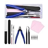 Mandala Crafts 13 PCS Plastic Model Tools Kits with Hobby Clippers, Tweezers, Files, Knife - Professional Basic Model Building Tools Set for DIY Miniatures Mecha Cars Dollhouses