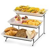 Gomakren 3 Tier Serving Trays Stand Porcelain Serving Platters 12 Inch White Serving Plates Dinner Platters for Appetizer Snack Fruit Cup Cake Tray Display Halloween Serving Dishes for Entertaining
