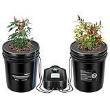 VIVOSUN DWC Hydroponics Grow System with Top Drip Kit, 5-Gallon Deep Water Culture, Recirculating Drip Garden System with Multi-Purpose Air Hose, Air Pump, and Air Stone (2 Buckets + Top Drip Kit)