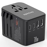 EPICKA Universal Travel Adapter, GaN International Plug Adapter with 3 USB-C 70W PD Fast Charging & 2 USB-A Adaptor All-in-one Wall Charger for USA EU UK AUS (TA-105 Pro, Black)