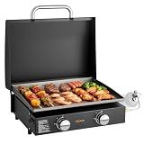 VEVOR Gas Griddle, 2 Burner Tabletop Griddle, 22 inch Portable Griddles Propane with Lid, Oil Drain Hole & Oil Collection Tray, 22000BTU Camping Flat Top Grill for Outdoor Cooking, Tailgating