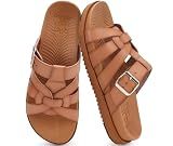 Kuailu Gladiator Sandals for Women Comfortable Arch Support Summer Beach Vacation Walking Travel Flats Orthopedic Strappy Slides Boho Dress Outfits Fisherman Slip on Cushion Leather Shoes Khaki Size 9