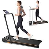 UREVO Strol 2E Smart 2-in-1 Folding Treadmill, Compact Walking Pad with Safety Handle, Plug and Play, Dual LED Display, Workout APP, Walking or Running for Home Office, Remote Included, Tangerine