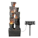 Warm Garden Solar Powered Water Fountain-36.2in.Tall Floor-Standing Outdoor Fountains with Tulip Design - Natural 4 Tiers Waterfall Water Feature for Outside Garden,Backyard,Lawn Decor,Grey