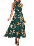 Simplee Womens Summer Halter Wedding Guest Dress Maxi Floral Vacation Boho Sundresses Flowy Formal Long Travel Dresses 2026(Large,Green)