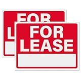 For Lease Sign 12x16, Plastic Sign for Home, Office, Commercial Propety, Waterproof Plastic (Pack of 2)