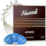 HAVENDI® Guitar Strings I Acoustic guitar strings 80/20 Bronze Coating I Brilliant Sound Quality I Includes 3 Picks (Light 12-53, 1 Set)