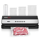 Bonsenkitchen Vacuum Sealer, Multi-Functional Food Sealer with 1 Roll Bag+ 50 Bags, Fast-Compact Design | Bag Storage | Built-in Cutter, External Vacuum System & Accessory Tube, Silver