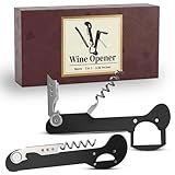 Houseables Wine Opener, Wine Key for Servers, Waiters Corkscrew, Travel Bottle Opener, Cork Screw, with Foil Cutter, Bartenders Tool, Professional, Restaurant, TSA Approved, Portable, Black, 5 1/4"
