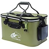 Fishing Bucket,Foldable Fish Bucket, Multi-Functional EVA Fishing Bag for Outdoor, Live Fish Lures Bucket and Fish Protection Bucket,10GAL/8GAL/6GAL/4.8GAL/3GAL Live Fish Container (10GAL/ArmyGreen)