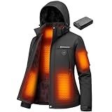 Brimekey Graphene Heated Jacket for Women, Fast Charge 20000mAh Large Capacity, Women's Heated Jacket with Fleece Lining, 6 Heating Zones Windproof Waterproof Soft Shell Hoodie Jackets Skiing Hunting