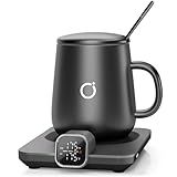 iKago Coffee Mug Warmer Set, Temperature Control Smart Heated Mug for Desk, Electric Coffee Warmer with Auto Shut Off & Real-Time Temp Display, Gifts for Men Women, 15oz, Black