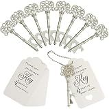 WODEGIFT 100 PCS Wedding Favors Bottle Opener,Wedding Gifts for Guest Vintage Skeleton Key Opener,Key Openers with Escort Tag Cards and Chains (Silver)