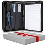 Forevermore Portfolios Padfolio Binder - Professional Faux Leather Travel Organizer Pouch for Tablet, Documents, Presentation Folders, Zipper Closure, Notepad - Black