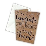 Lashicorn Congrats on Selling Your Home Realtor Greeting Note Cards with Envelope | 25 pk 4.25x7” Kraft Brown House Shaped Home Anniversary Referral Marketing Door Hanger