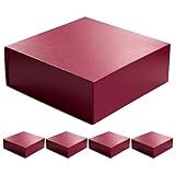 CECOBOX - Gift Boxes with Lids for Presents 8"x8"x3.1" - Matte, Collapsible Magnetic Closure Gift Box - Groomsmen & Bridesmaid Proposal Boxes, Wedding, PR, Birthdays, Holidays (Scarlet Leatherette)