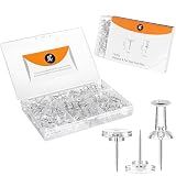150 Pack Assorted Clear Push Pins by Luxurecourt for Bulletin Board, Wall Hanging, Cork Board, Shadow Box Display - Includes Flat Head Thumbtacks & Standard Pushpins in Plastic Resuable Storage Box.