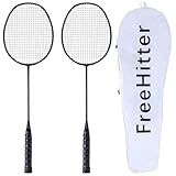 FreeHitter Badminton Racket Set with Carrying Bag for 2 Players, Badminton Racket for 4 Players Carbon Fiber or Alloy Steel Birdies Backyard Raqueta de Bádminton