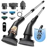 Leebein Electric Spin Scrubber, 2025 New Cordless Cleaning Brush Bathroom Scrubber, IPX7 Waterproof Shower Scrubber with 7 Brush Heads, Extendable Long Handle and 2 Speeds Scrubber for Bathtub Floor