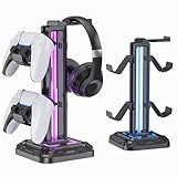 KDD RGB Headset Stand with 9 Light Modes - Controller Holder for Desk - Rotatable Headphone Stand & Detachable Controller Hook for PC Earphone Accessories(Black)
