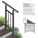 Adjustable Handrails for Outdoor Steps – Black Metal Stair Railing with Installation Kit, 2 Steps Handrail or Horizontal Use, Wrought Iron Hand Rails for Outdoor Steps