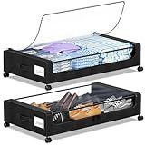 YAASHEEN Under Bed Storage with Wheels, 2-Pack Under the Bed Storage Containers with Clear Lids & Label, Underbed Storage Bins, XXL 60L Rolling Metal Drawer for Clothes, Shoes, Toys, Books - Black