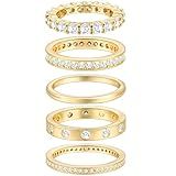 FAXHION Gold Rings for Women Non Tarnish, 14k Gold Plated Dainty Stacking Cubic Zirconia Thumb Rings, Gold Knuckle Women Rings Set Jewelry Size (7)