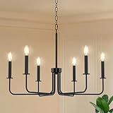 Phaosio Farmhouse Chandelier, 6-Light Metal Hanging Ceiling Light Fixture for Dining Room, Kitchen Island, Living Room, Entryway, Foyer-Matte Black